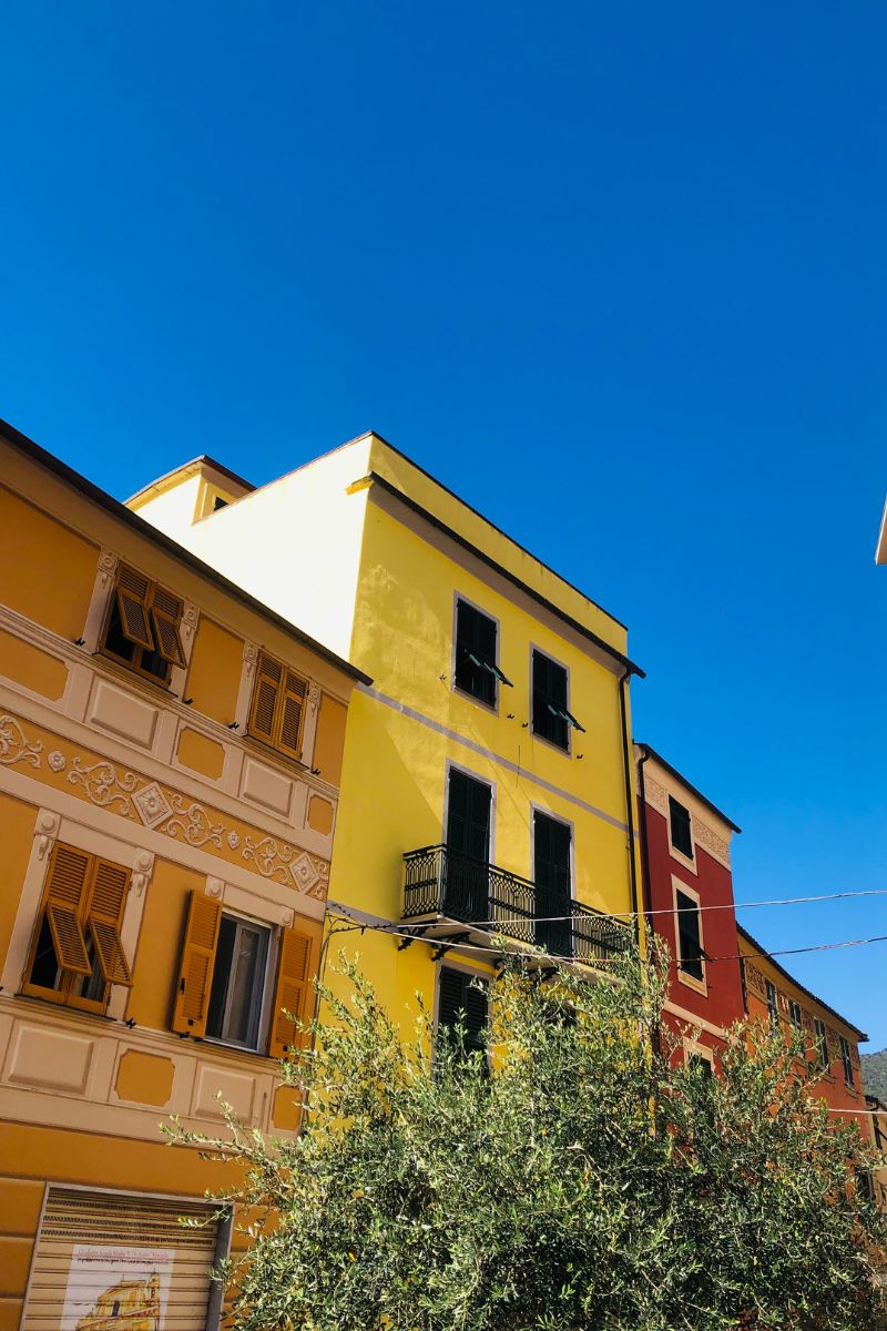 On the streets of Moneglia, colourful buildings