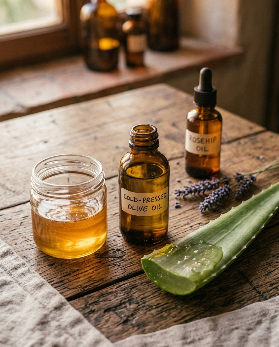 Ingrediente naturale clasice pentru piele: miere, ulei de masline, musetel, aloe vera, ovaz